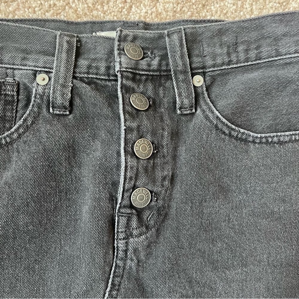 Madewell Black Rigid Denim A-Line Distressed Mini Skirt Size 25 - Picture 6 of 13